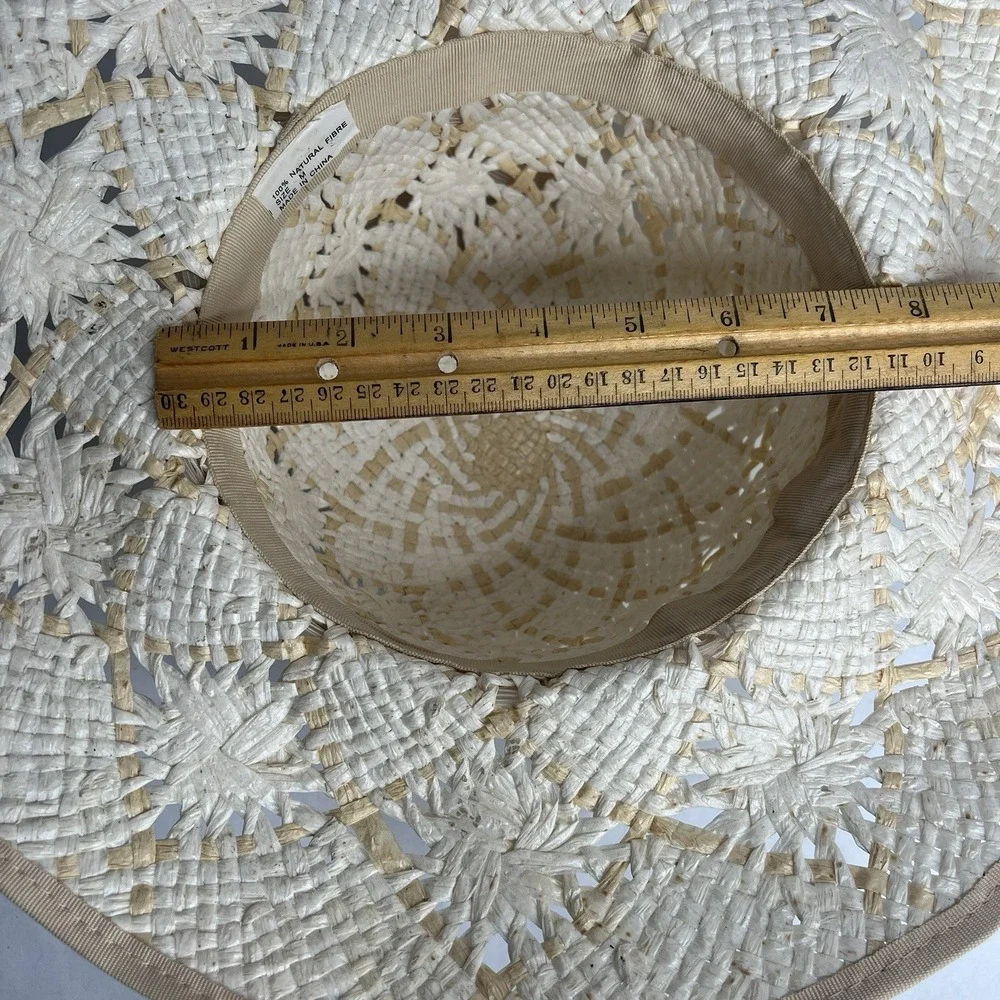 Vintage Patterned Straw Bucket Hat Beach Sun 60s 70s‎ Cottage Core Gardening